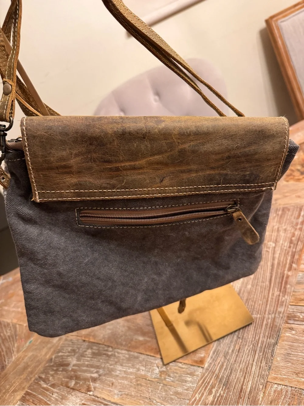 Myra Leather-Trim Brown Patterned Crossbody Bag - Picture 5 of 13